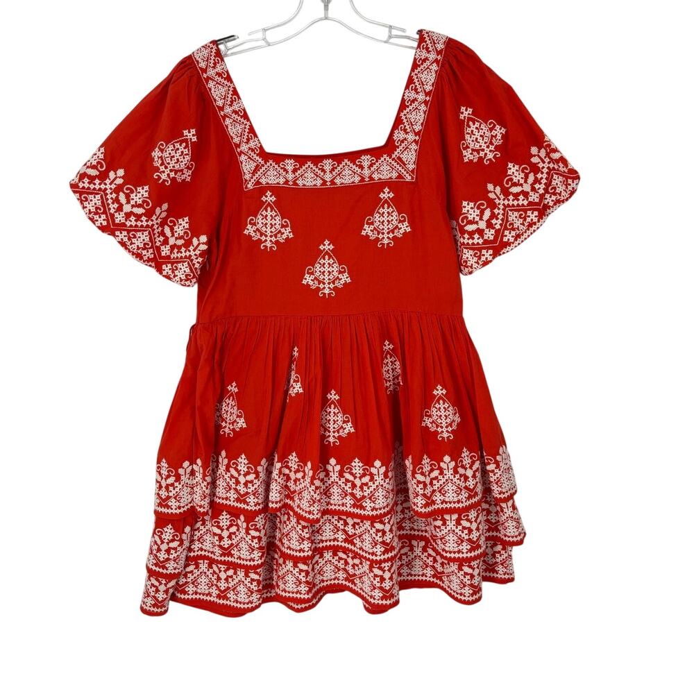 Boden Square Neck Rara Dress Size 8 Embroidered Boho Tiered Mini